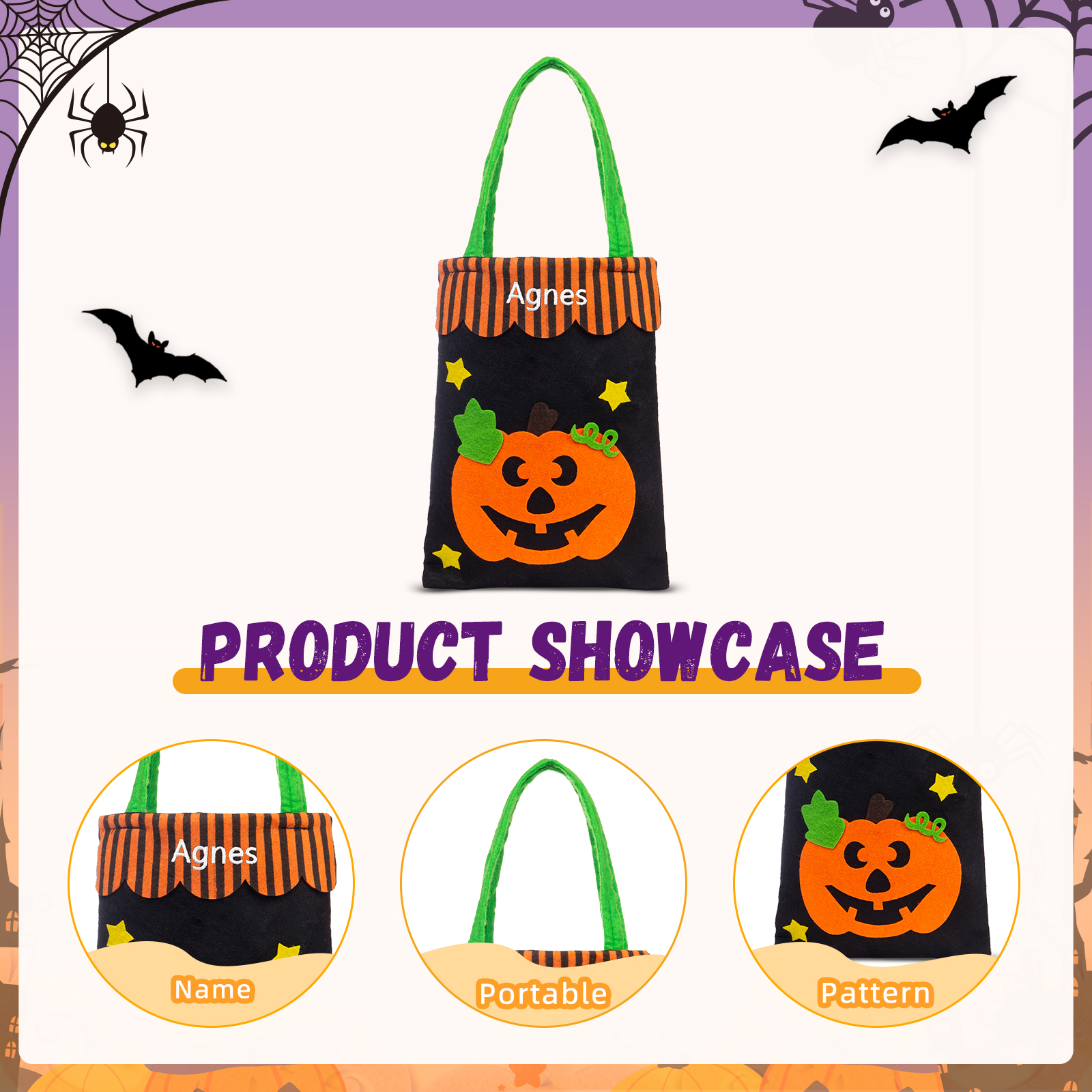 Personalised Halloween Tote Bags Custom 1 Name Tote Bag Halloween Candy Bag for Kids-Jessemade AU