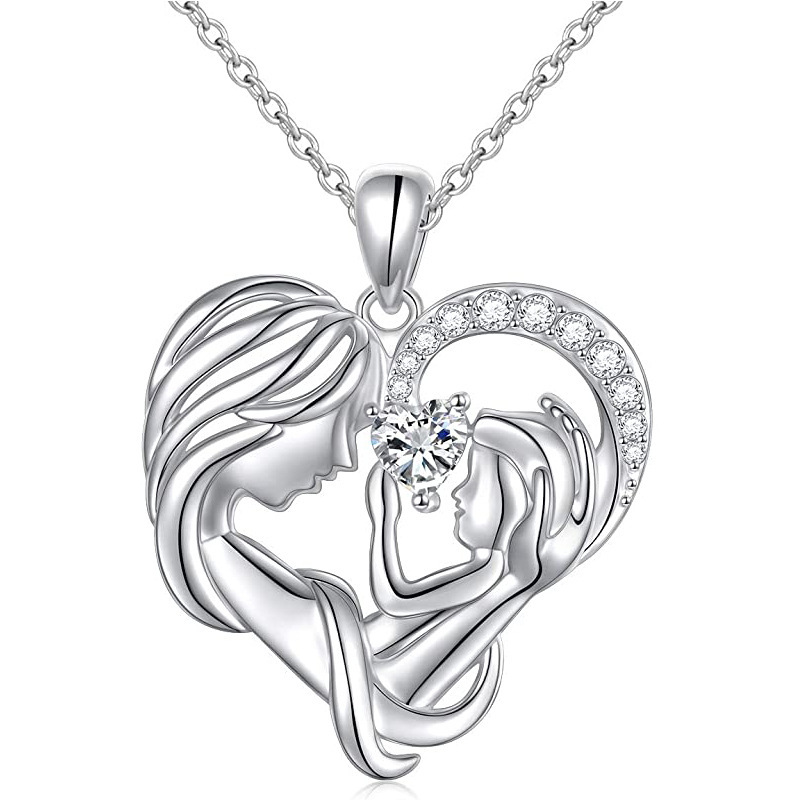 S925 Silver Mother Hold Child Necklace Heart Pendant Necklace for Her-Jessemade AU