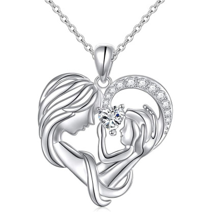 S925 Silver Mother Hold Child Necklace Heart Pendant Necklace for Her-Jessemade AU