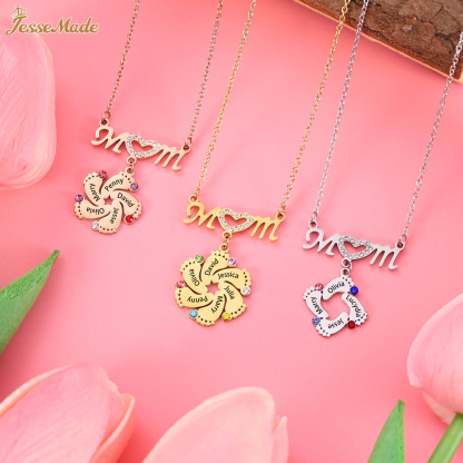 Mom Necklace Customised Baby Feet Necklace with Birthstones Engraving 8 Names Gifts for Her-Jessemade AU