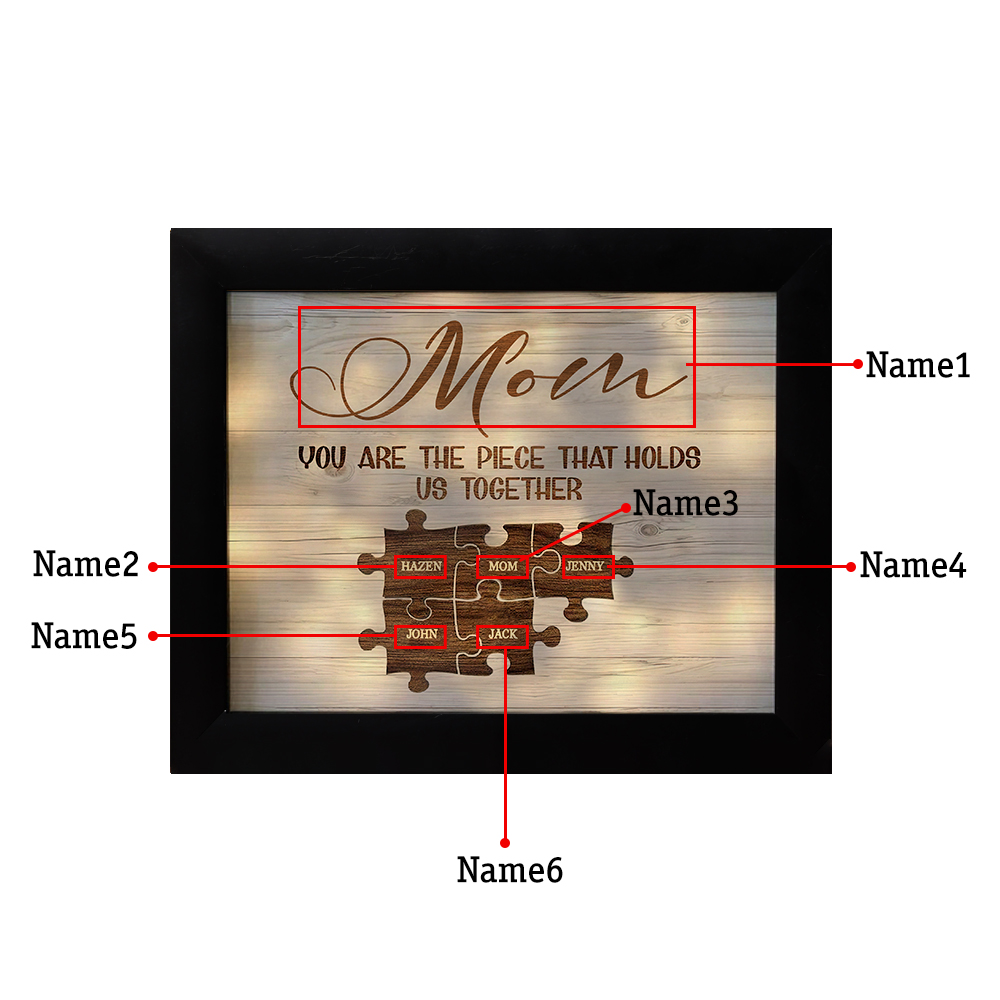 Personalised Puzzle Picture Frame With Light Custom 6 Names Home Decor - You are the piece that holds us together-Jessemade AU