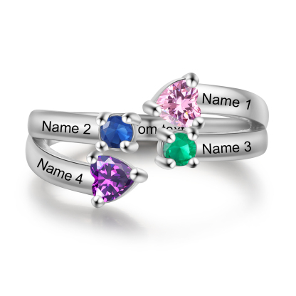4 Names - Personalised Birthstones Ring Customised Name Open Ring Gift for Her-Jessemade AU