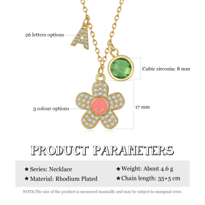 Personalised Flower Necklace Custom Birthstone and Initial Kid's Necklace-Jessemade AU
