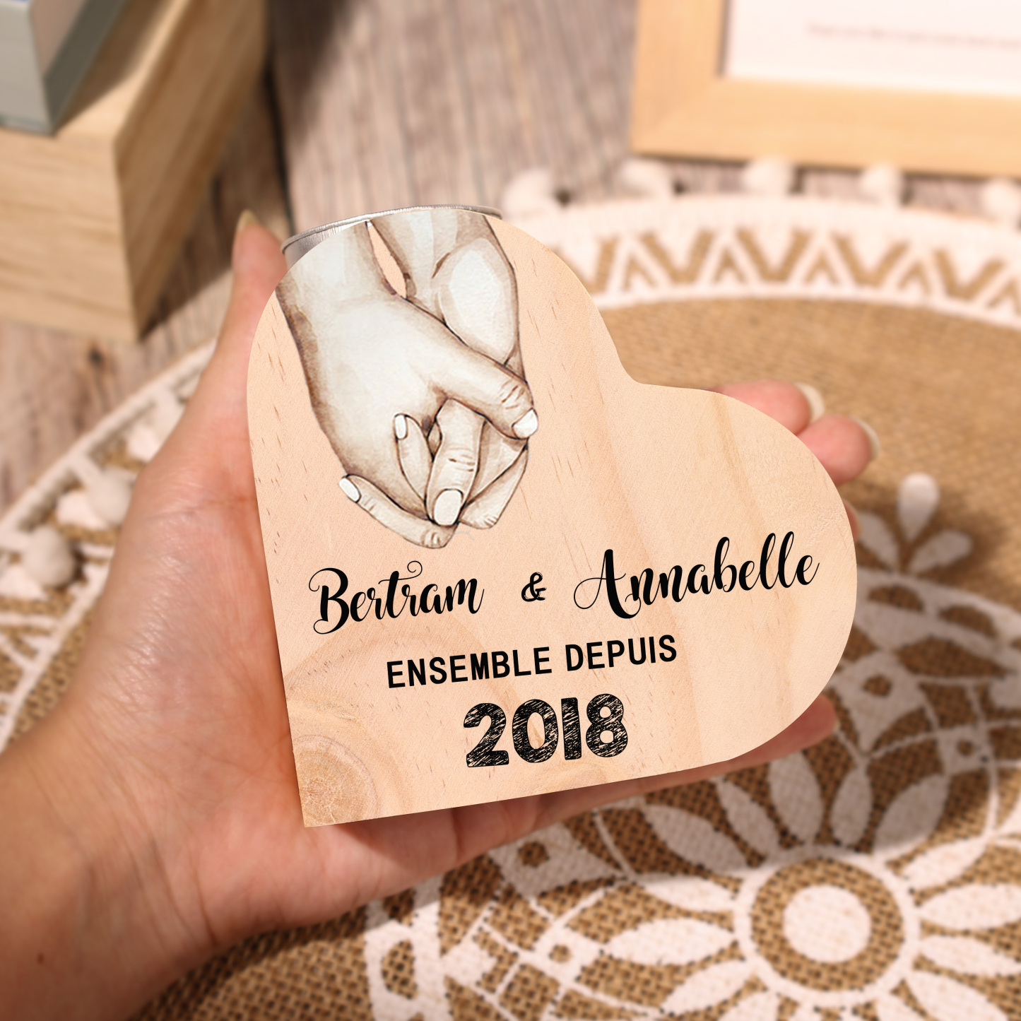 Couple Wooden Heart Candle Holder Hand Gesture Heart Promise Candlesticks-Jessemade AU