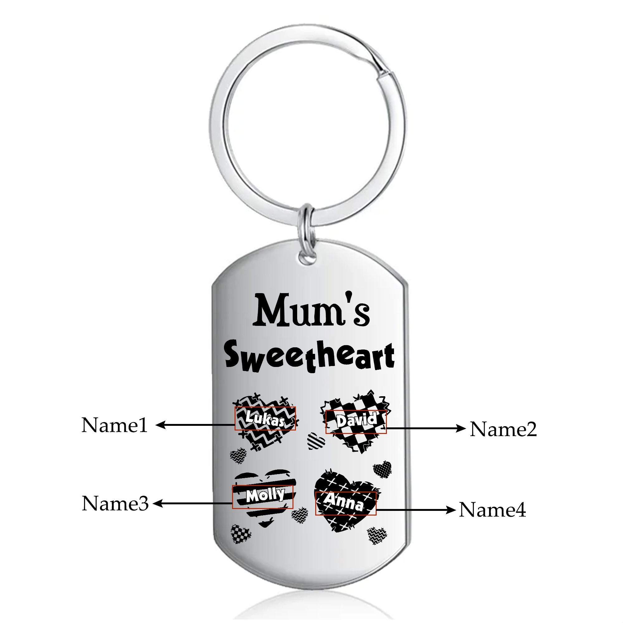 Personalised 4 Names Keychain Hearts Family Keychain Mother's Day Gift - Mum's Sweetheart-Jessemade AU