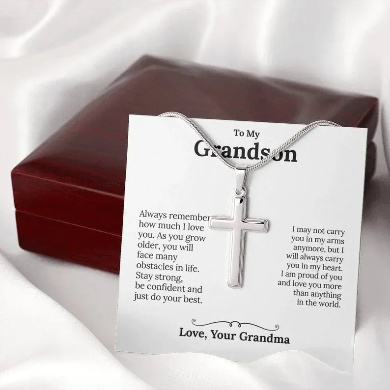 Confirmation Gift To My Grandson Cross Necklace "I'm proud of you“ Inspirational Gifts for grandson-Jessemade AU