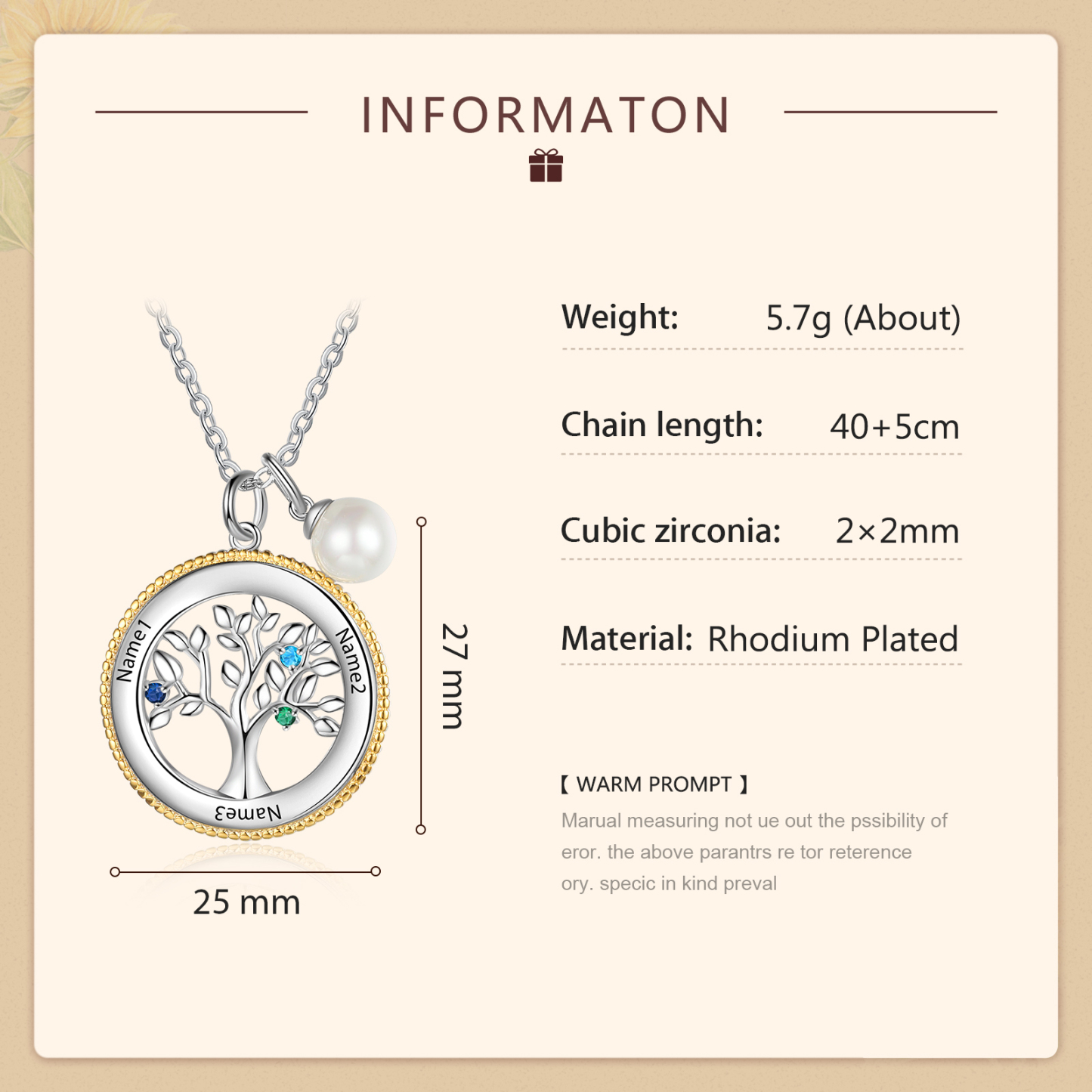 Personalised Family Tree Necklace With 3 Birthstones Engraved Names Necklace Gift For Women-Jessemade AU