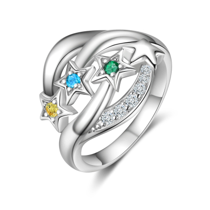 Personalised Star Ring With 3 Birthstones Engraved Names Ring Gift For Women-Jessemade AU