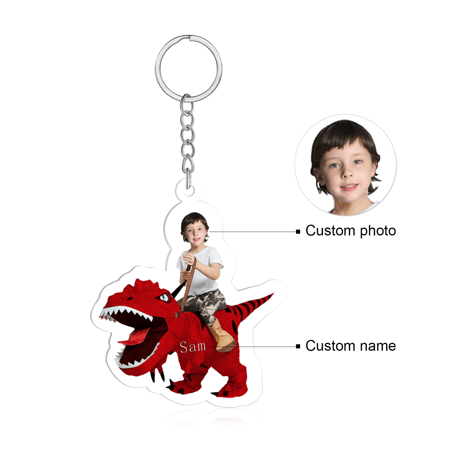 1 Name - Personalised Acrylic Dinosaur Keychain Customised Name & Photo Keychain Gift for Kids-Jessemade AU