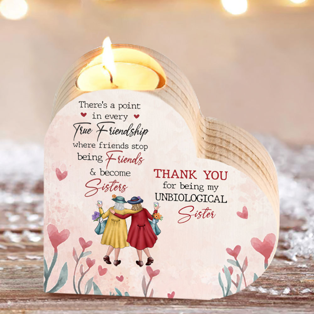 To My Bestie Wooden Heart Candle Holder "Thank you for being my unbiological sister"-Jessemade AU