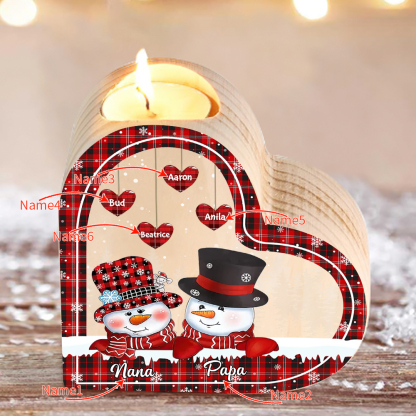Heart-Shaped Christmas Candle Holder Engraved 6 Names Snowman Candlesticks Personalised Gift for Family-Jessemade AU