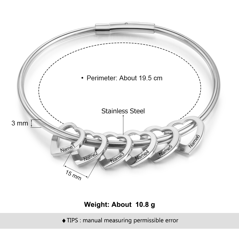 Personalised Love Bracelet with 5 Heart Charms Engraved 5 Names Bangle Bracelet Gift for Her-Jessemade AU