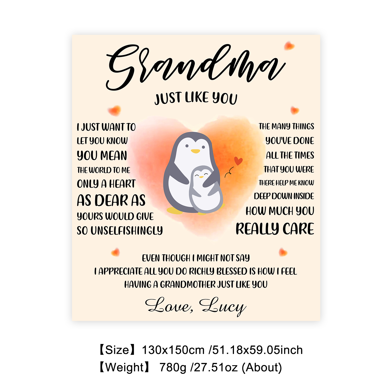 To Grandma Custom Name Penguin Blanket " Haing a Grandmother Just Like You"-Jessemade AU