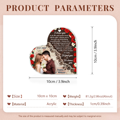 Couple Acrylic Heart Keepsake Custom 2 Names & Date & Photo Ornament Valentine's Day Gift -  I Choose You To Do Life With Hand In Hand Side By Side-Jessemade AU