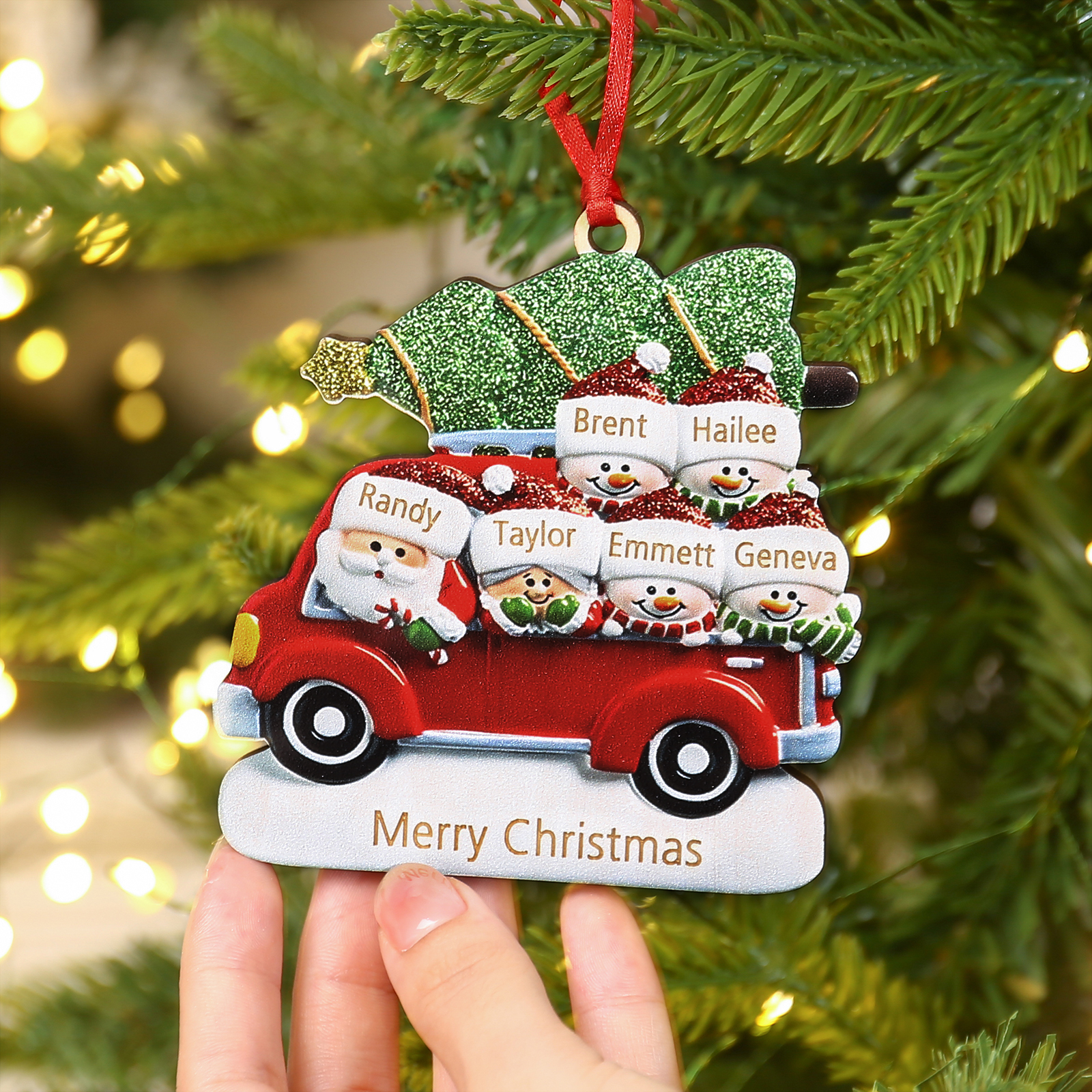 6 Names - Personalised Christmas Snowman Ornament Customised Names & Text Wooden Car Hanging Ornaments Christmas Gift for Family-Jessemade AU