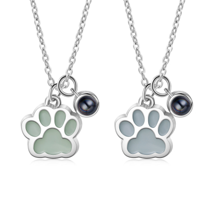 Personalised Dog Paw Pendant Couple Necklace Set Custom Photo Projection Necklace Romantic Gifts For Him/Her-Jessemade AU