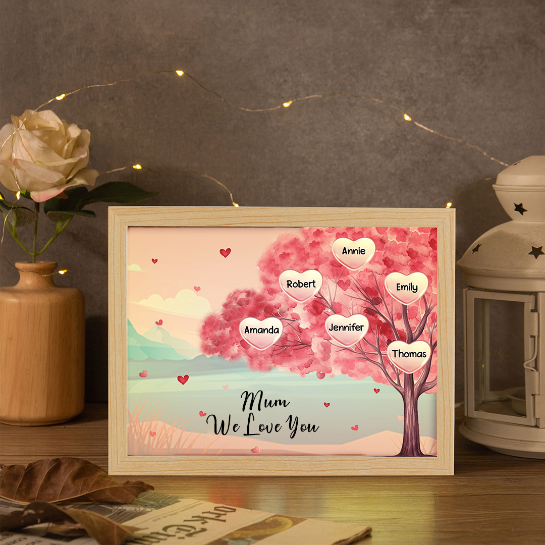 Personalised Frame Night Light Custom 1 Text & 6 Names Pink Family Tree Ornament Gifts for Mother/Grandma-Jessemade AU