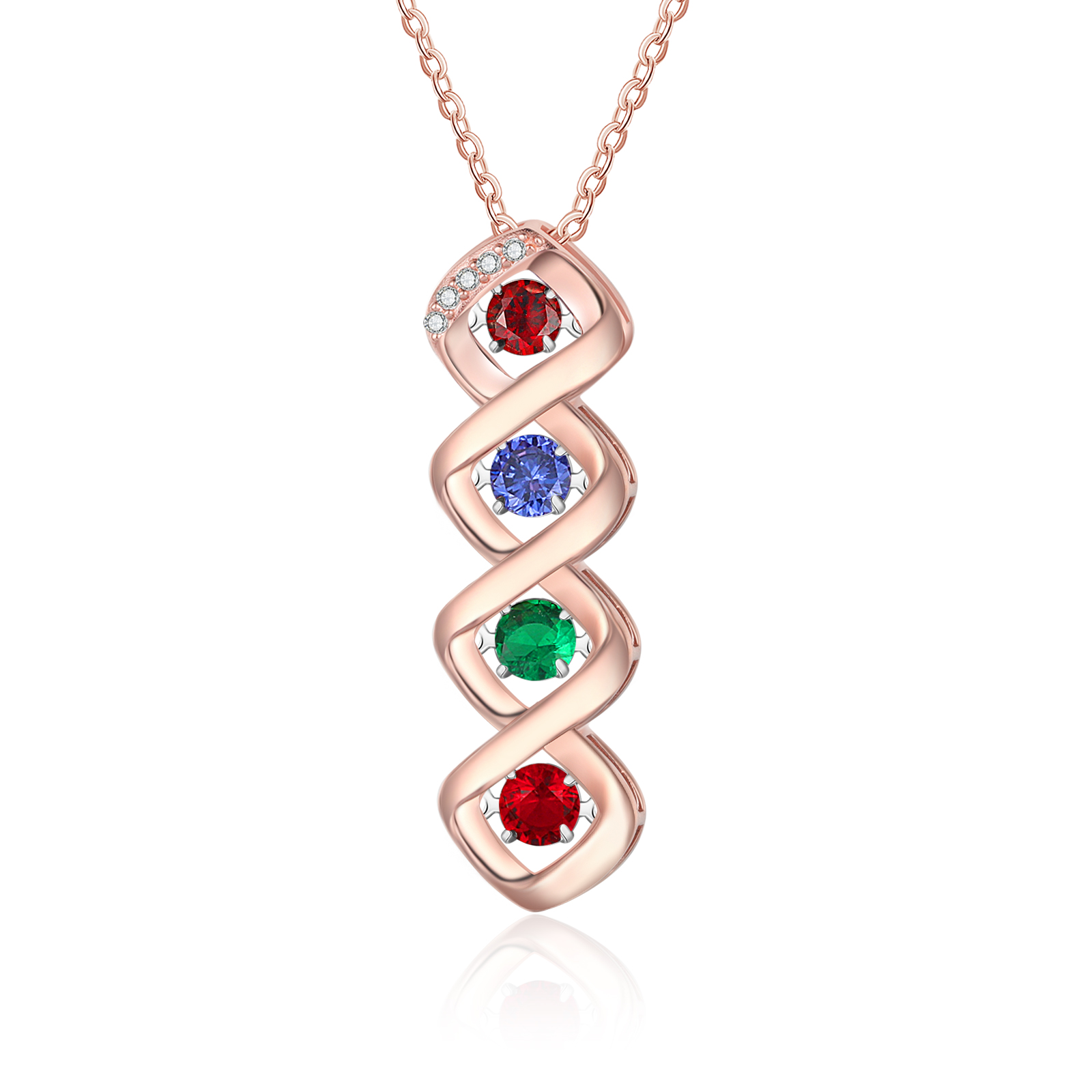Custom Family Necklace with 4 Birthstones Engraving Names Dancing Stone Necklace-Jessemade AU