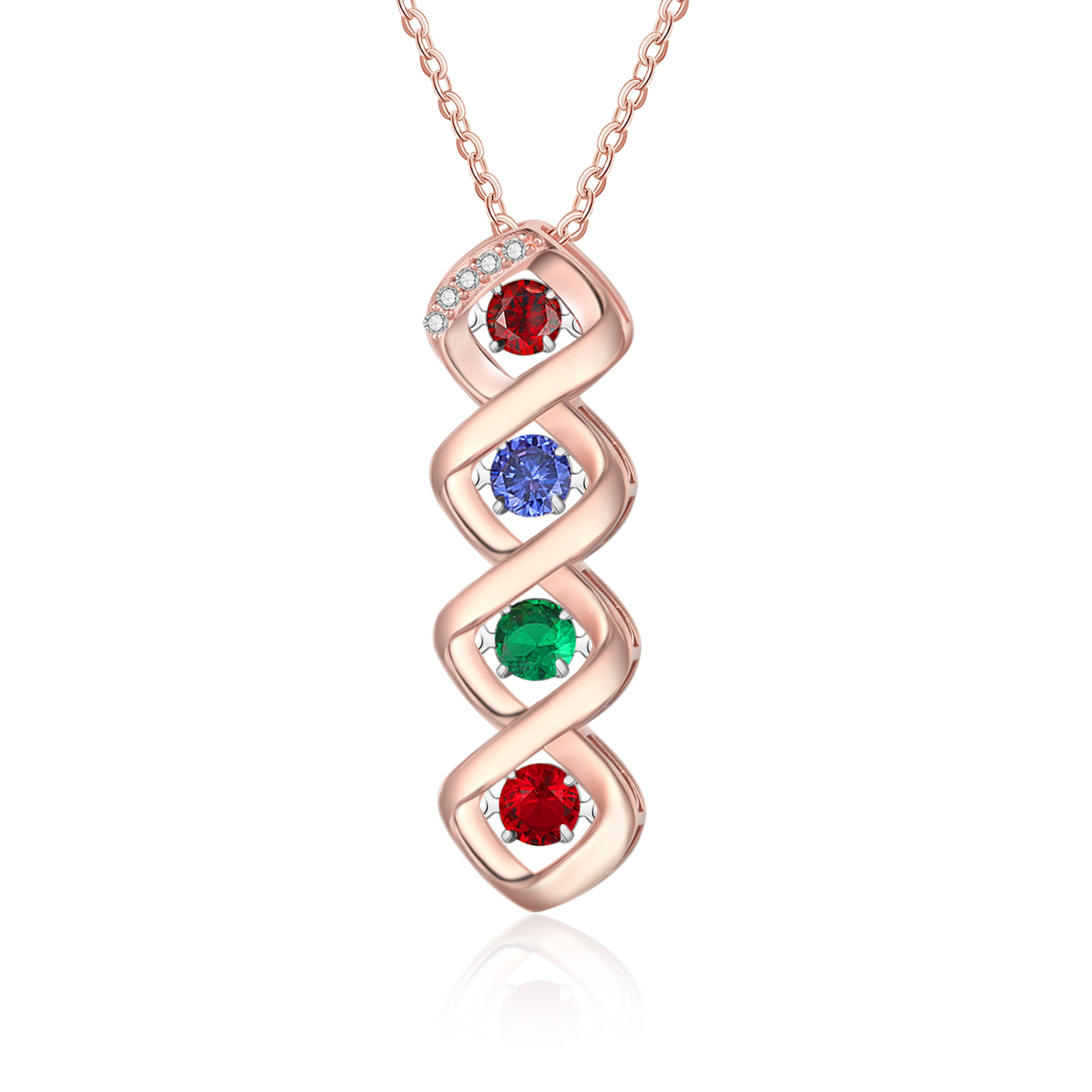 Custom Family Necklace with 4 Birthstones Engraving Names Dancing Stone Necklace-Jessemade AU