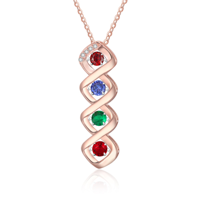 Custom Family Necklace with 4 Birthstones Engraving Names Dancing Stone Necklace-Jessemade AU
