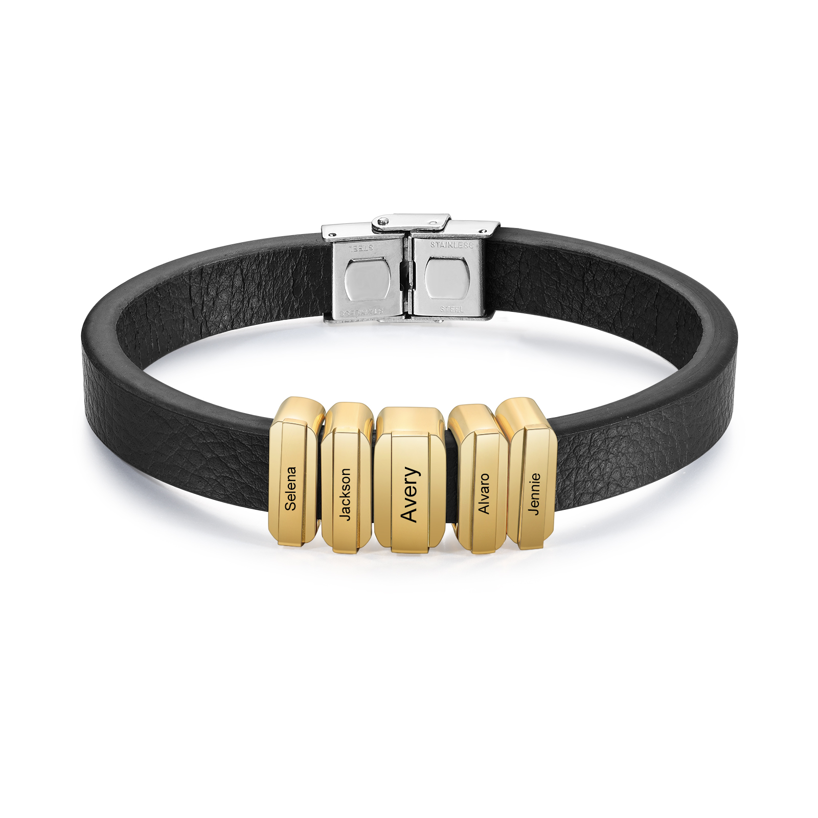 Personalised Men's Leather Bracelet Custom 5 Names Beads Bracelet Father's Day Gifts for Him-Jessemade AU