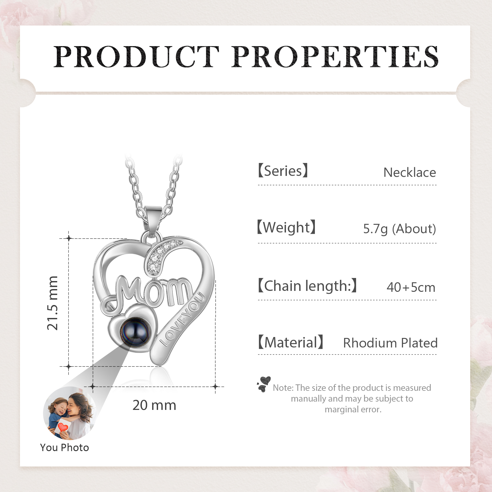 Personalised Mom Heart Projection Necklace Customised Photo Necklace for Her Mother's Day Gift Ideas-Jessemade AU