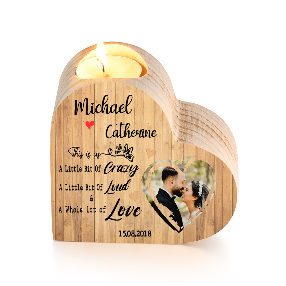 Personalised Couple Heart Candle Holder Engrave Photo Candlesticks Valentines Gift-Jessemade AU