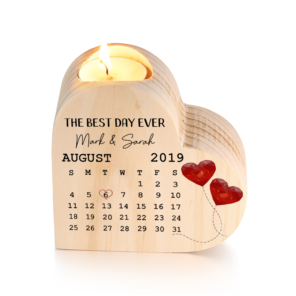 Personalised Couple Candle Holder Custom 2 Names & Date & Text Wooden Candlesticks Calendar Valentine's Day Gifts -Jessemade AU