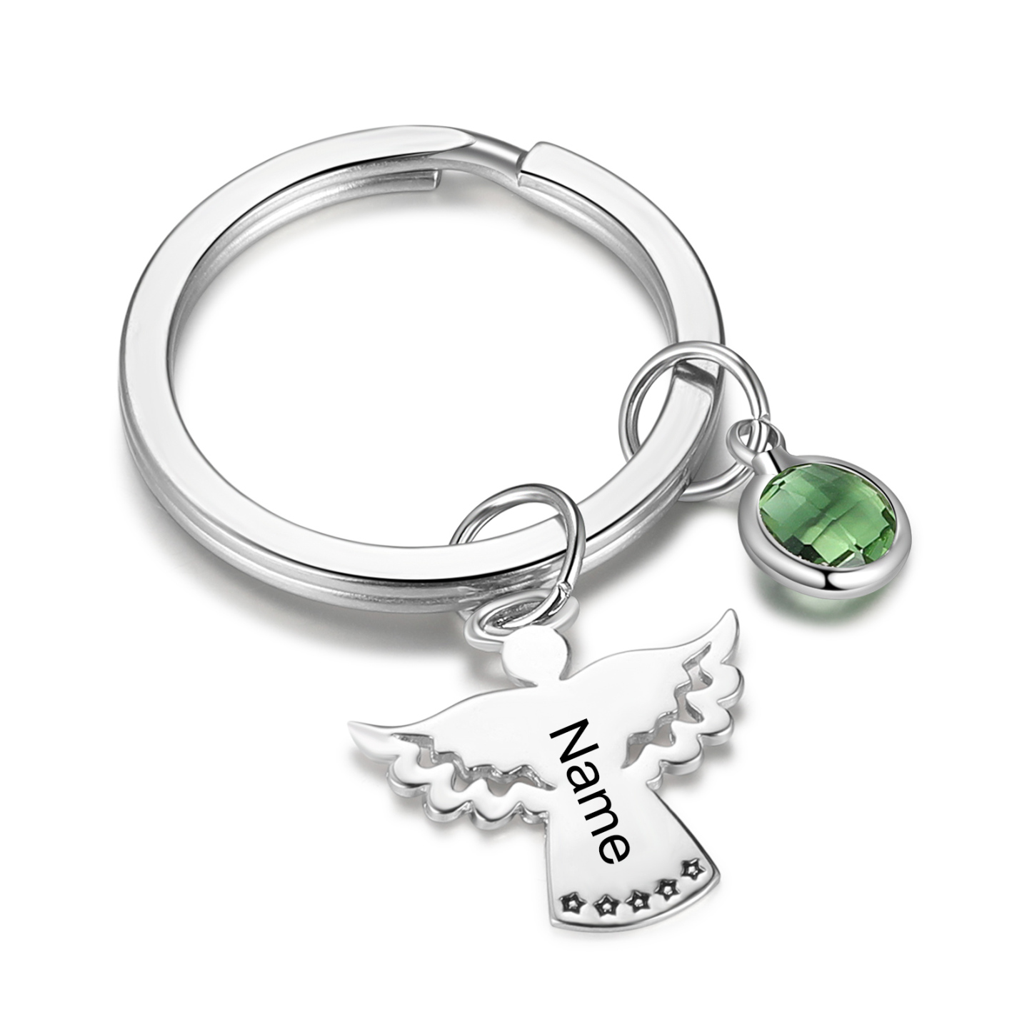 Personalised Guardian Angel Keychain Customised Name & Birthstone Stainless Steel Keyring Special Gift-Jessemade AU