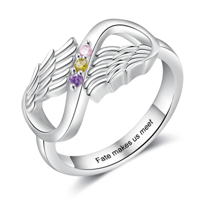 Personalised 3 Birthstones Ring Engraved Names Angel Wings Ring Gifts for Her-Jessemade AU