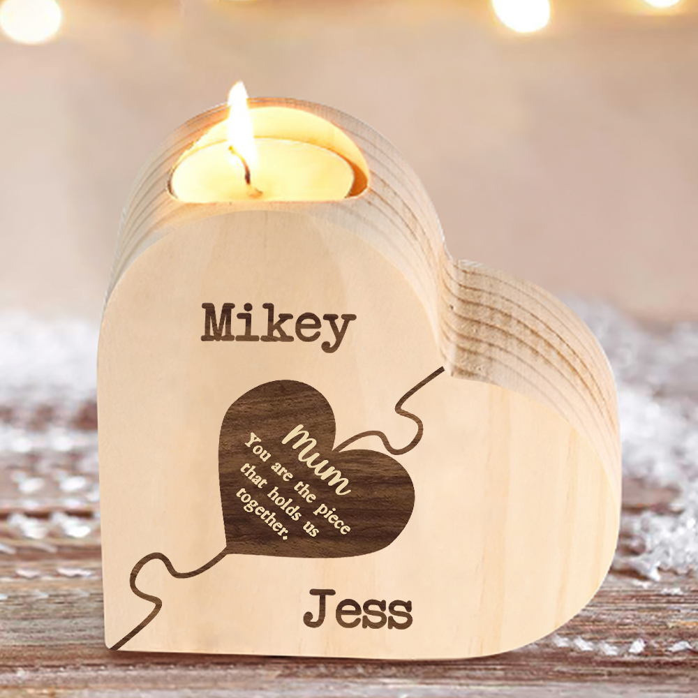To My Mum Personalised 2 Names Puzzle Candle Holder Wooden Candlestick "You Are The Piece That Holds Us Together"-Jessemade AU