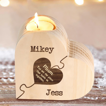 To My Mum Personalised 2 Names Puzzle Candle Holder Wooden Candlestick "You Are The Piece That Holds Us Together"-Jessemade AU