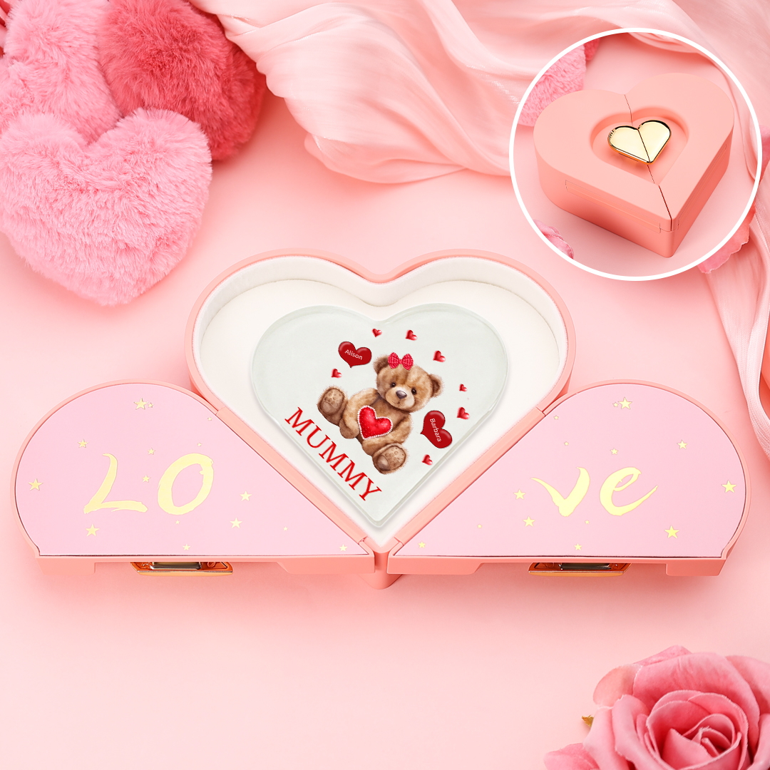 2 Names - Personalised Acrylic Heart Keepsake Custom 2 Texts Teddy Bear Ornaments Gifts for Grandma/Mother-Jessemade AU