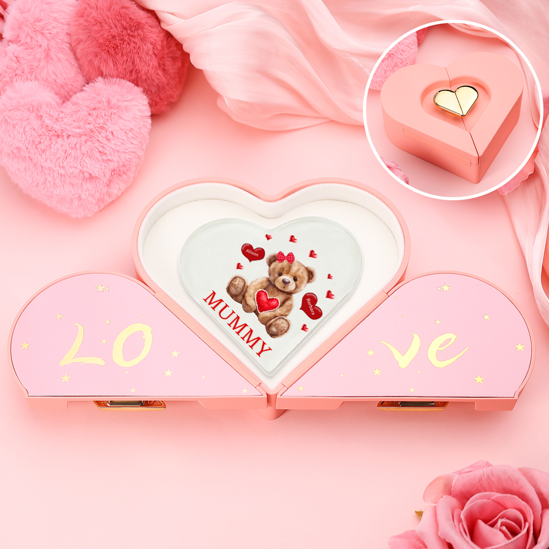 2 Names - Personalised Acrylic Heart Keepsake Custom 2 Texts Teddy Bear Ornaments Gifts for Grandma/Mother-Jessemade AU