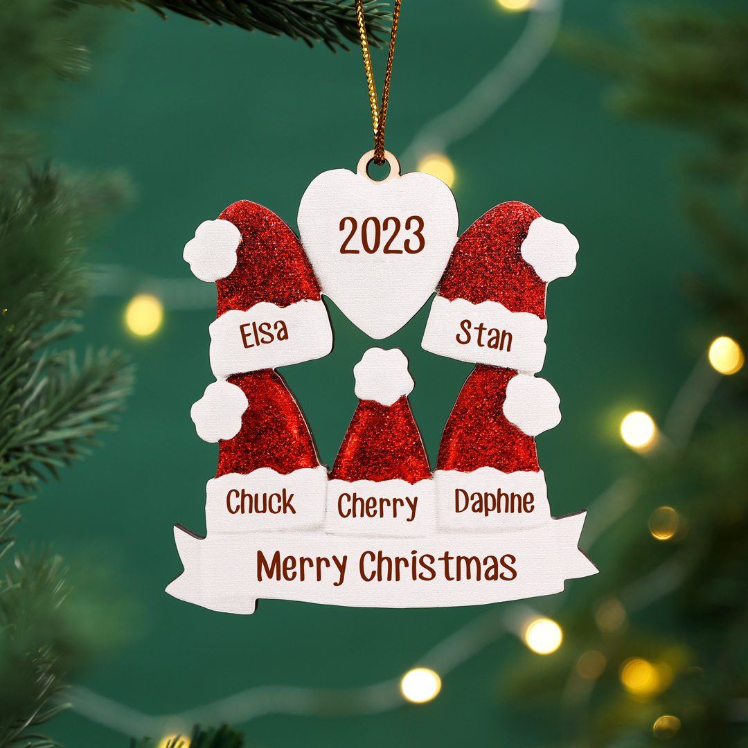 3 Names - Personalised Wooden Christmas Hat Ornaments Custom Text & Name & Year Xmas Pendant Gifts for Family-Jessemade AU