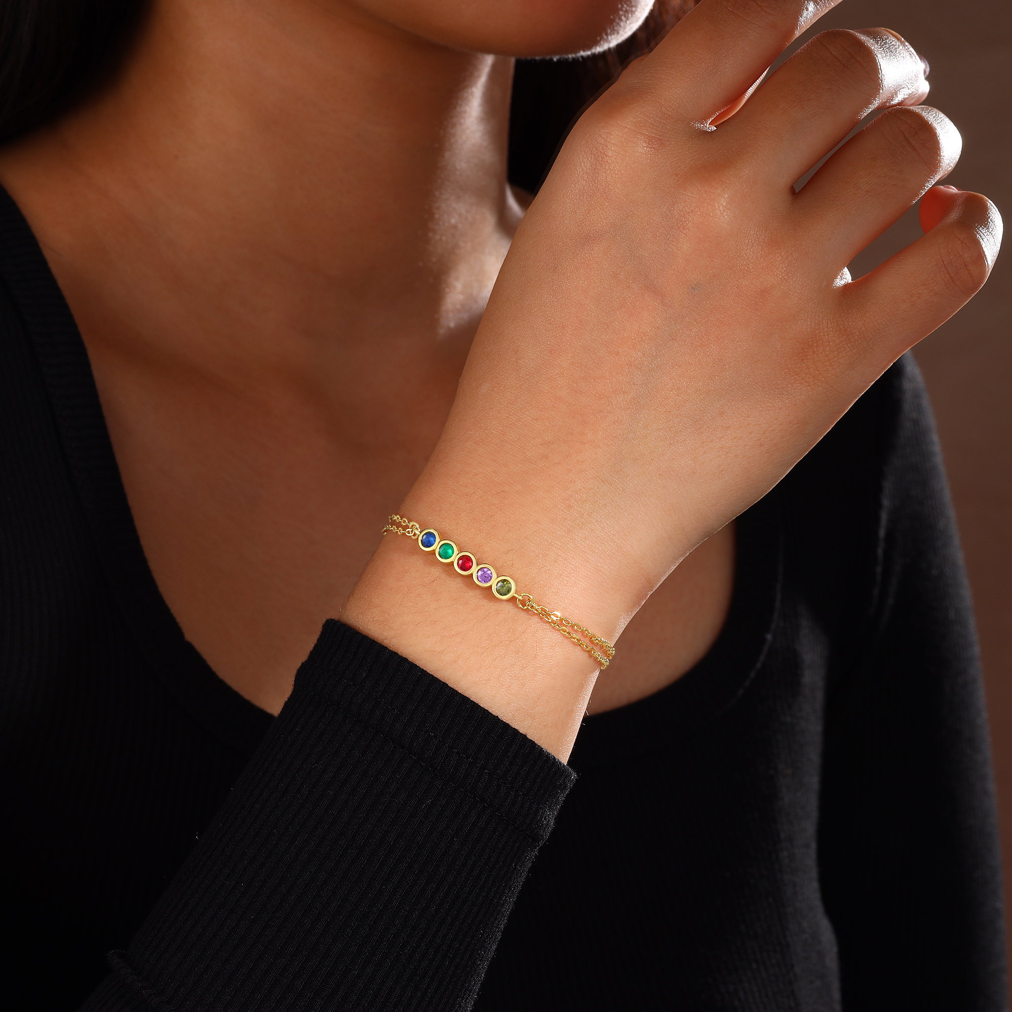 Personalised Bracelet Custom 3 Birthstones Adjustable Bracelet Gifts for Ladies Girls-Jessemade AU