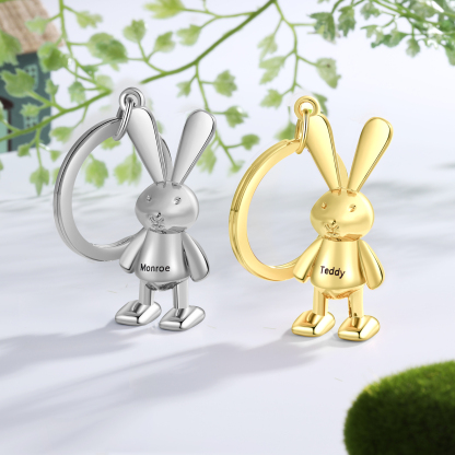 Personalised Rabbit Keychain Engrave Name Matching Key Ring Creative Couple Gift-Jessemade AU