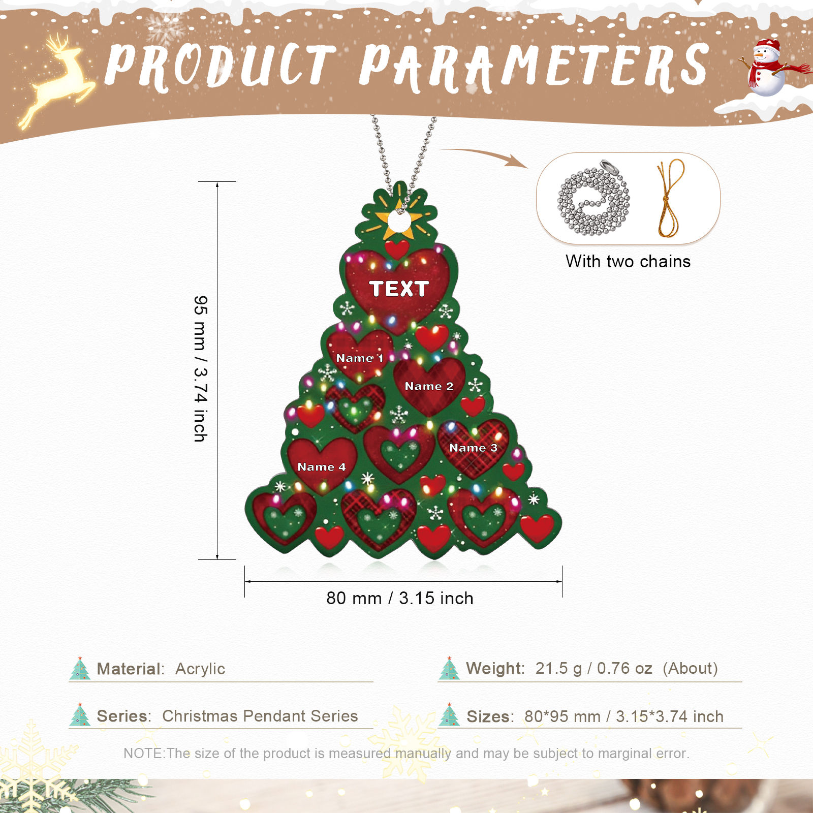 4 Names - Personalised Christmas Tree Ornament Customised Name & Text Acrylic Love Hanging Ornaments Gift for Family-Jessemade AU