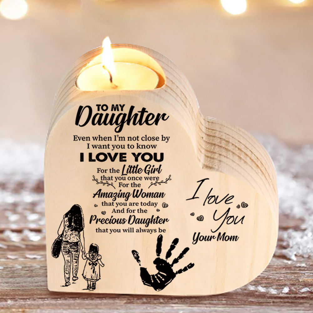 To My Daughter Wooden Heart Candle Holder "I love you"-Jessemade AU