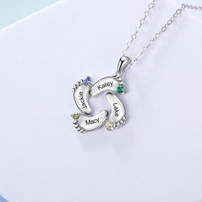 4 Names - To My Mum Baby Feet Necklace Customised with Names & Birthstones Necklace Mother's Day Gifts-Jessemade AU