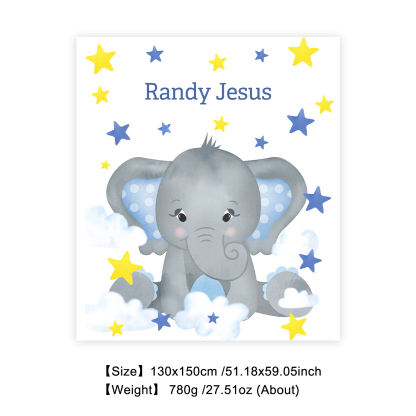 Personalised Elephant Blanket Custom Name Cute Cartoon Blanket-Jessemade AU