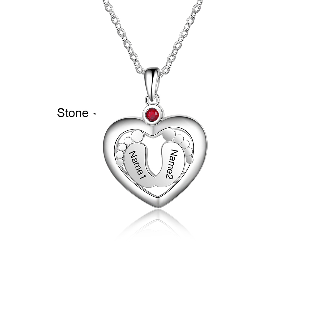 Personalised Baby Foot Necklace With 1 Birthstone Engraved Names Gift For Her-Jessemade AU