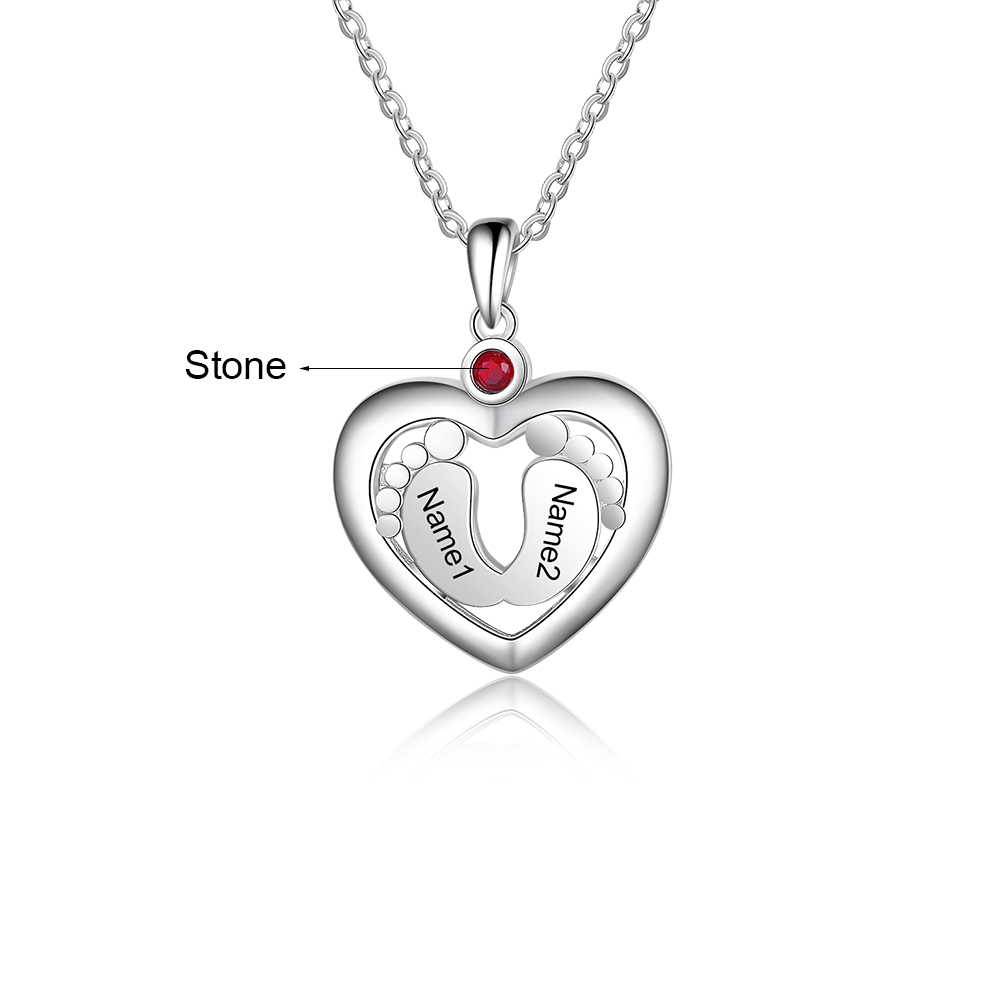 Personalised Baby Foot Necklace With 1 Birthstone Engraved Names Gift For Her-Jessemade AU