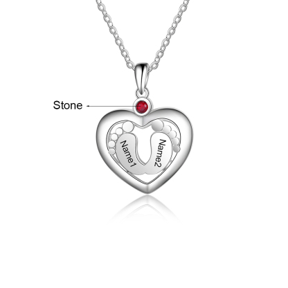 Personalised Baby Foot Necklace With 1 Birthstone Engraved Names Gift For Her-Jessemade AU