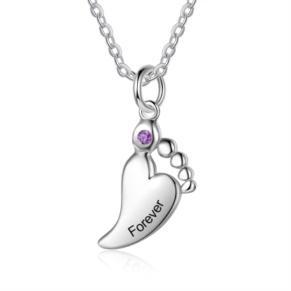 Personalised Baby Foot Necklace With 1 Birthstone Engraved Names Gift For Women-Jessemade AU