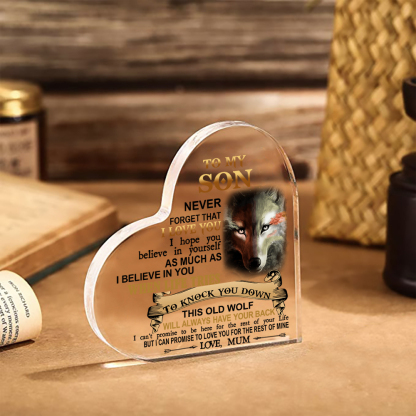 To My Son Acrylic Heart Keepsake Mum to Son Heart Ornament - This Old Wolf Will Always Have Your Back-Jessemade AU