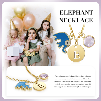 To My Daughter Personalised Elephant Necklace Custom Birthstone and Initial Kid's Necklace-Jessemade AU