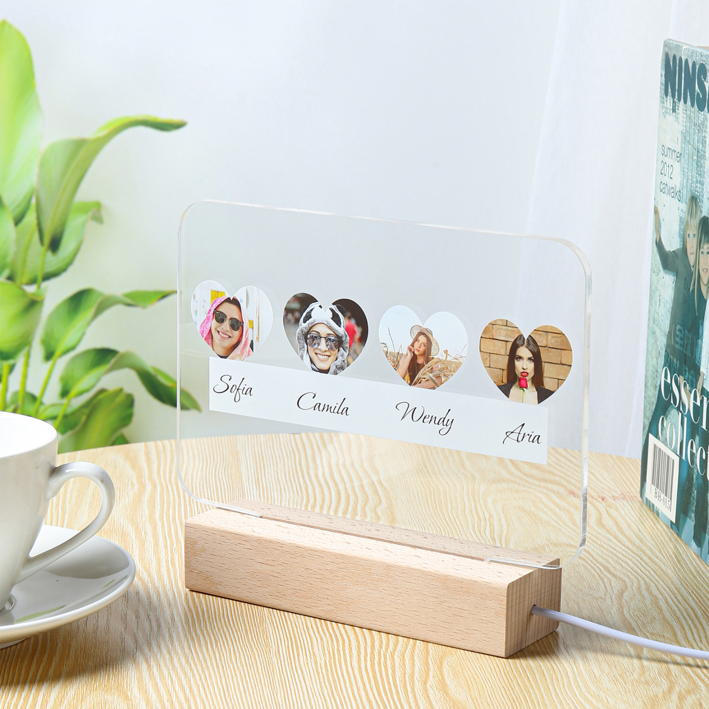 Personalised Family Photo Night Light Ornament Custom 4 Names Bedroom Decor Home Decoration LED Light Personalised Photo Ornament-Jessemade AU