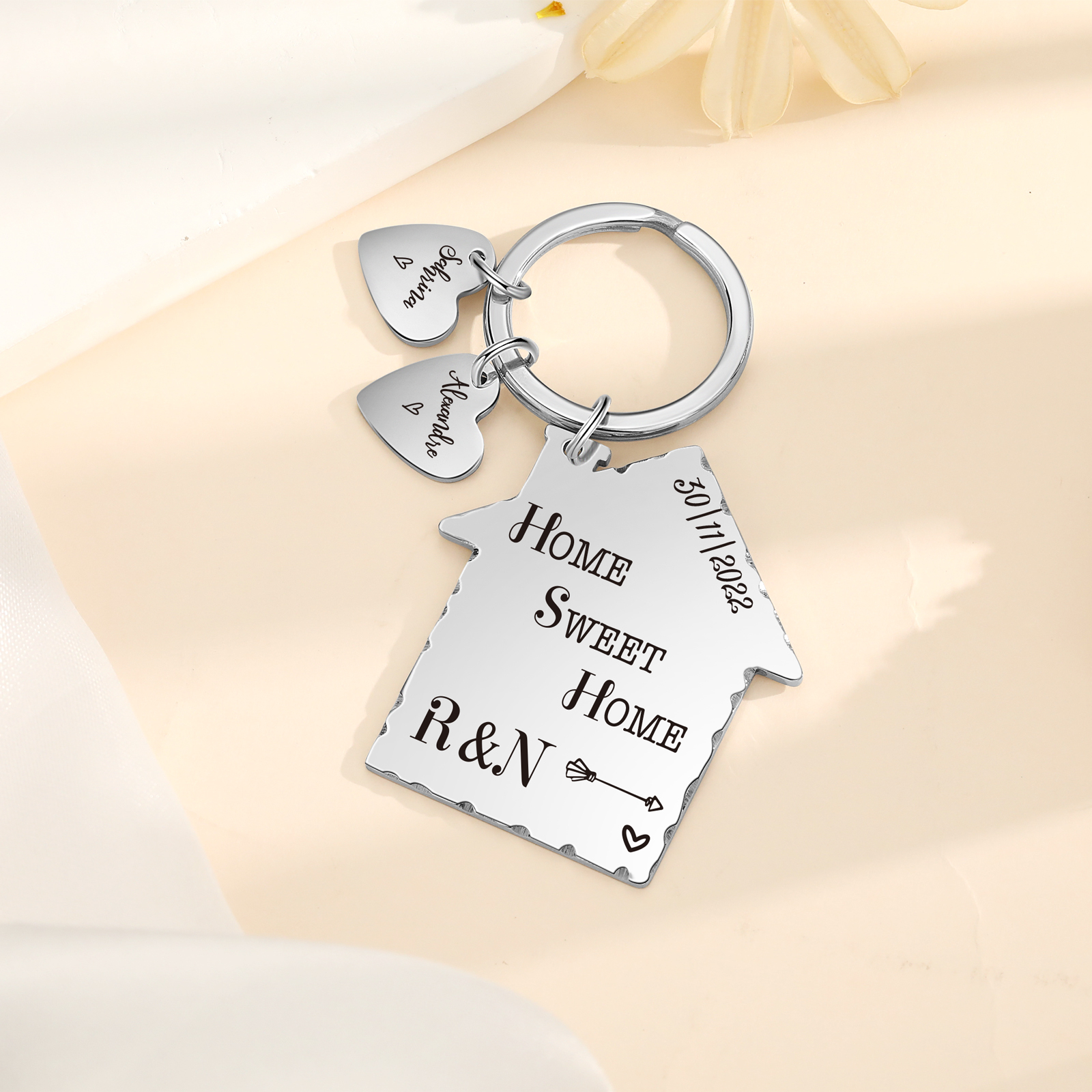 Sweet Home Keychain Customised with 2 Names & Letters & Date Keyring Personalised Gift for Couples-Jessemade AU