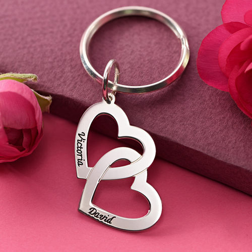 Personalised Double Heart Keychain Engraved 2 Names Gifts For Her-Jessemade AU